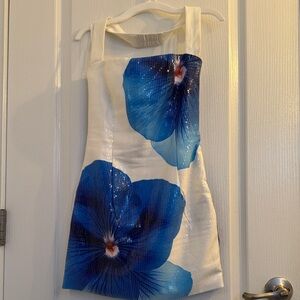 Elegant Blue Floral Mini Dress